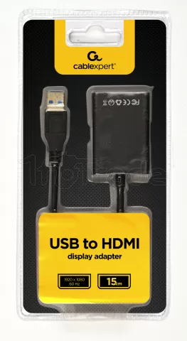 Photo de Adaptateur CableXpert USB-A vers HDMI 1.4 M/F 15cm (Noir)