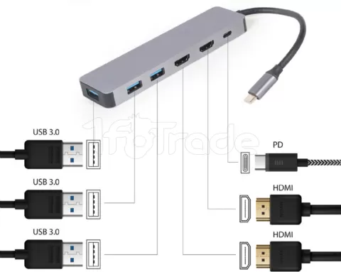 Photo de Adaptateur USB-C 3.0 CableXpert 3-03 vers HDMI, 3x USB-A ,1x USB-C (Gris)