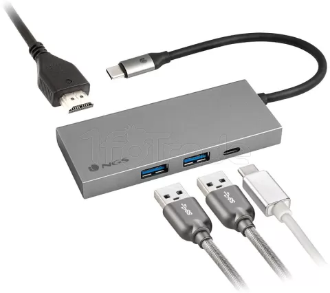 Photo de Adaptateur USB-C 3.0 NGS Wonder Dock4 Pro vers HDMI, 2x USB-A et 1x USB-C (Argent)