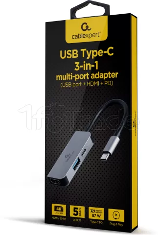 Photo de Adaptateur USB-C 3.1 CableXpert 3-02 vers HDMI, 1x USB-A ,1x USB-C (Gris)