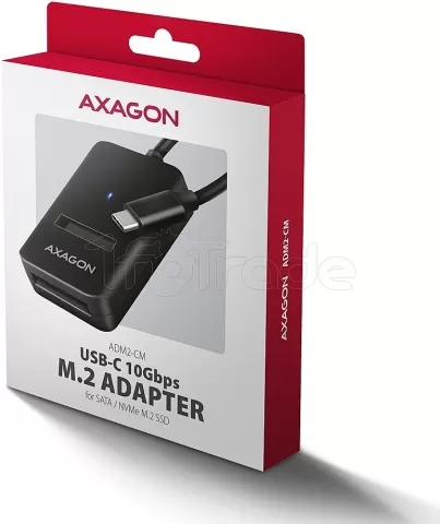 Photo de Adaptateur USB-C 3.2 Axagon ADM2-CM vers M.2 S-ATA/NVMe auto-alimenté