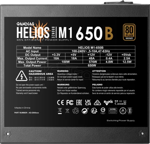 Photo de Alimentation ATX Gamdias Helios M1 - 650W (Noir)