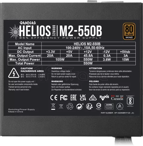 Photo de Alimentation ATX Gamdias Helios M2 - 550W (Noir)