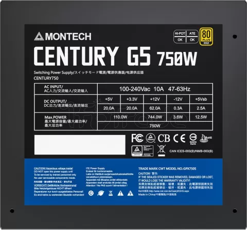 Photo de Alimentation ATX Montech Century G5 - 750W (Noir)