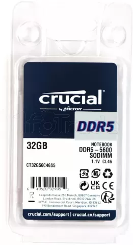 Photo de Barrette mémoire SODIMM DDR5 32Go Crucial 5600Mhz (Noir)