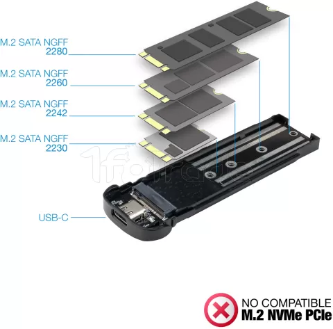 Photo de Boitier externe USB-C 3.1 Tooq TQE-2202 - S-ATA M.2 Type 2280 (Argent)