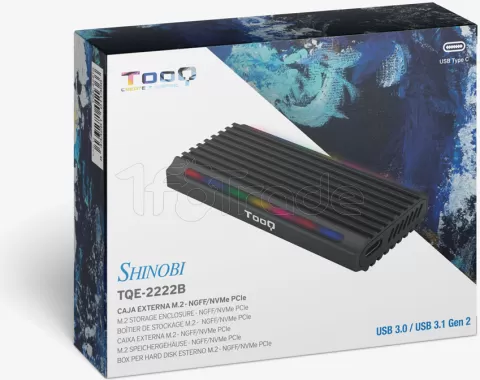 Photo de Boitier externe USB-C 3.2 Tooq Shinobi RGB - S-ATA/NVMe M.2 Type 2280 (Noir)