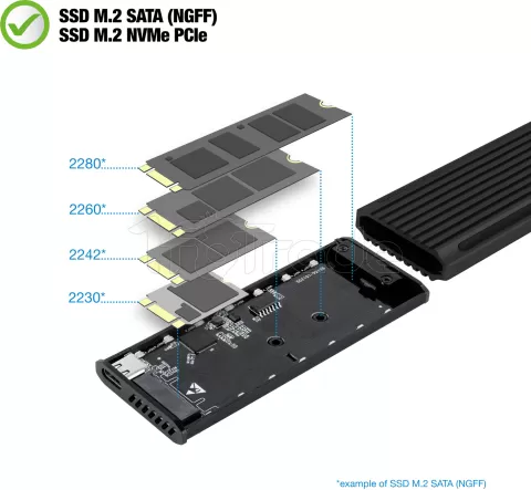 Photo de Boitier externe USB-C 3.2 Tooq Shinobi RGB - S-ATA/NVMe M.2 Type 2280 (Noir)