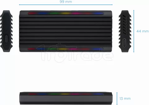 Photo de Boitier externe USB-C 3.2 Tooq Shinobi RGB - S-ATA/NVMe M.2 Type 2280 (Noir)