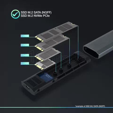 Photo de Boitier externe USB-C 3.2 Tooq Shura - S-ATA/NVMe M.2 Type 2280 (Gris)