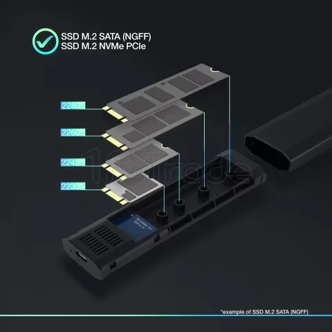 Photo de Boitier externe USB-C 3.2 Tooq Shura - S-ATA/NVMe M.2 Type 2280 (Noir)