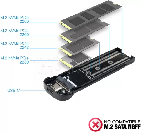 Photo de Boitier externe USB-C 3.2 Tooq TQE-2201 - NVMe M.2 Type 2280 (Rouge)