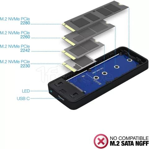 Photo de Boitier externe USB-C 3.2 Tooq TQE-2280 - NVMe M.2 Type 2280 (Noir)