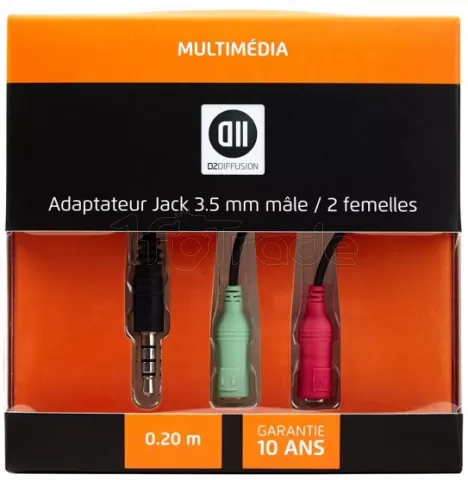 Photo de Cable audio D2 Diffusion Jack 3,5mm Mâle vers 2 x Jack 3,5mm Femelle 0.20m (Noir)