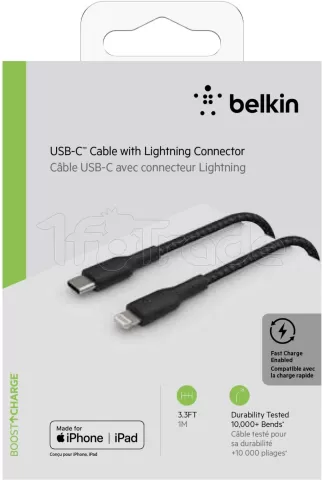 Photo de Câble Belkin BoostCharge USB-C vers Lightning 1m M/M (Noir)