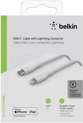 Photo de Câble Belkin BoostCharge USB-C vers Lightning 2m M/M (Blanc)