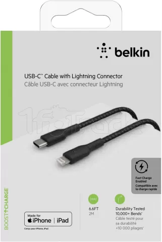 Photo de Câble Belkin BoostCharge USB-C vers Lightning 2m M/M (Noir)