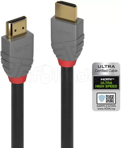 Photo de Câble HDMI 2.1 Lindy Anthra Line 1m M/M (Gris/Rouge)