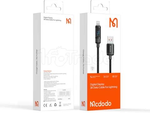 Photo de Câble Mcdodo Battery Level USB-A vers Lightning avec écran 1,2m M/M 36W (Noir)