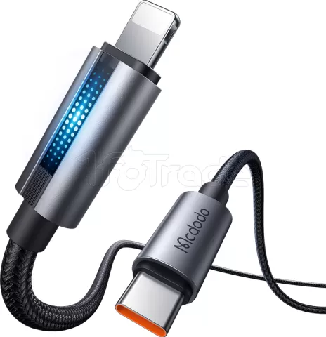 Photo de Câble Mcdodo Breathing Light USB-C vers Lightning avec écran 1,2m M/M 36W (Gris/Noir)