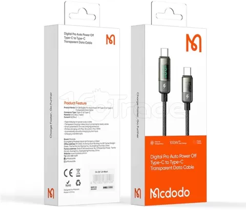 Photo de Câble Mcdodo Digital Display USB-C avec écran 1,8m M/M 100W (Transparent/Noir)