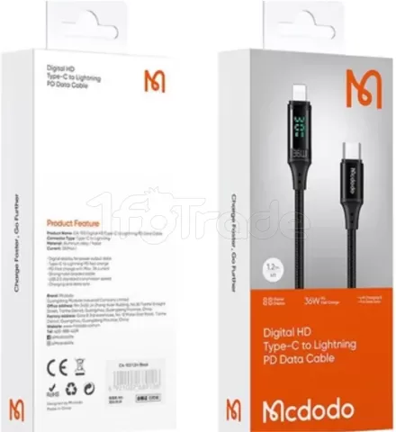 Photo de Câble Mcdodo Digital HD USB-C vers Lightning avec écran 1,2m M/M 36W (Noir)