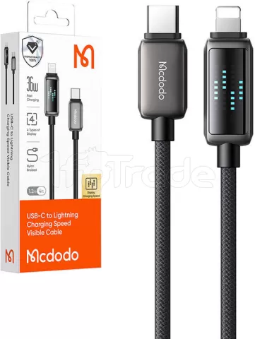 Photo de Câble Mcdodo USB-C vers Lightning avec écran 1,2m M/M 36W (Noir)