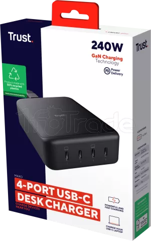 Photo de Chargeur de bureau Trust Maxo GaN 4 - 4x USB-C - 240W (Noir)