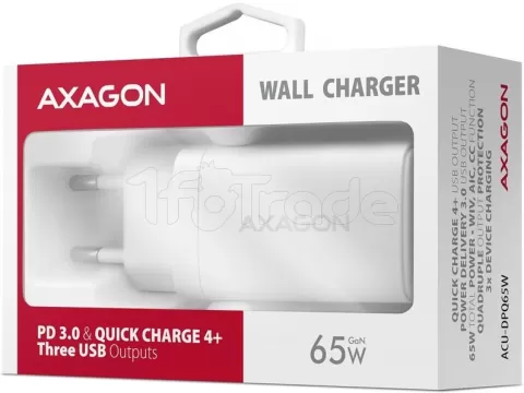 Photo de Chargeur secteur Axagon ACU-DPQ65W 1x USB-A + 2x USB-C 65W (Blanc)