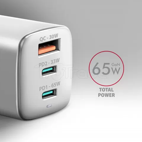 Photo de Chargeur secteur Axagon ACU-DPQ65W 1x USB-A + 2x USB-C 65W (Blanc)