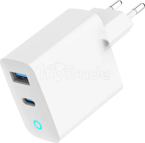 Photo de Chargeur secteur Gembird - 1x USB-C + 1x USB-A 30W (Blanc)