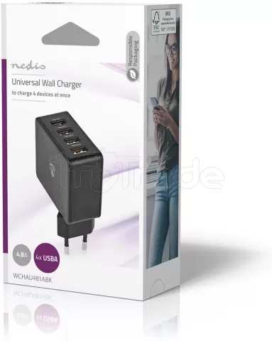 Photo de Chargeur secteur Nedis 4 ports USB-A 24W (Noir)