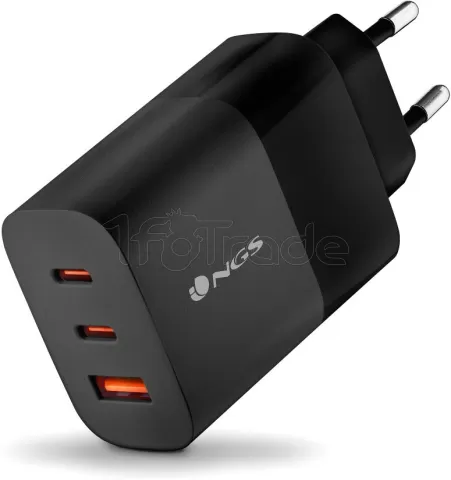 Photo de Chargeur secteur NGS Bud 2x USB-C + 1x USB-A 65W (Noir)