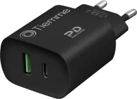 Photo de Chargeur secteur Tiemme 1 port USB-A + 1 port USB-C 20W (Noir)