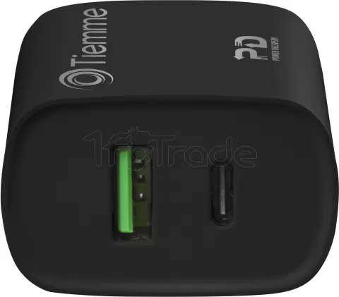 Photo de Chargeur secteur Tiemme 1 port USB-A + 1 port USB-C 20W (Noir)