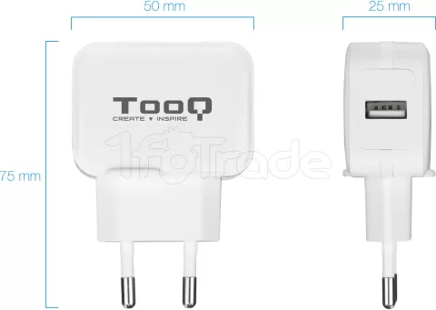 Photo de Chargeur secteur TooQ 1 port USB 12W (Blanc)