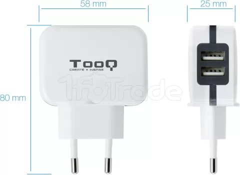 Photo de Chargeur secteur TooQ 2 port USB-A 17W (Blanc)