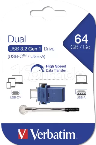 Photo de Clé USB 3.2 Type A/C Verbatim Store'N'Go Dual - 64Go (Noir)