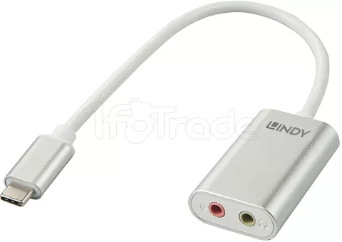 Photo de Convertisseur Lindy USB C mâle vers Jack 3,5mm F - Micro 3,5mm F 20cm (Gris)