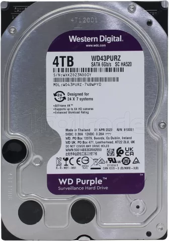 Photo de Disque Dur 3,5" Western Digital Purple Surveillance 4To - S-ATA 256Mo