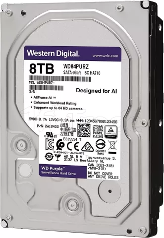 Photo de Disque Dur 3,5" Western Digital Purple Surveillance 8To  - S-ATA 128Mo