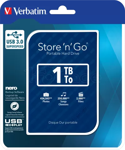 Photo de Disque Dur externe Verbatim Store'N'Go - 1To  (Bleu)