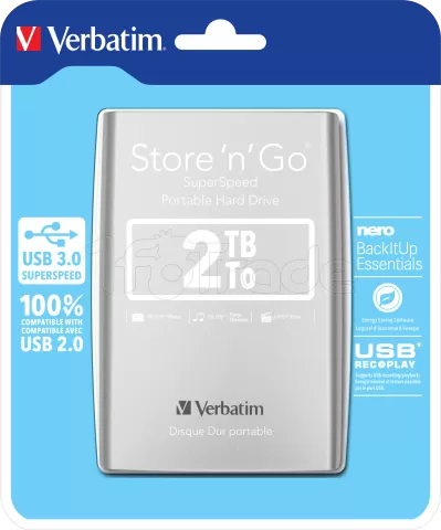 Photo de Disque Dur externe Verbatim Store'N'Go 3.0 - 2To (Argent)