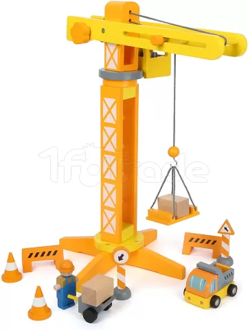 Photo de Grue de chantier avec ses accessoires en bois