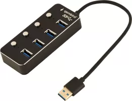 Photo de Hub USB 3.1 Gembird - 4 ports avec interrupteurs (Noir)