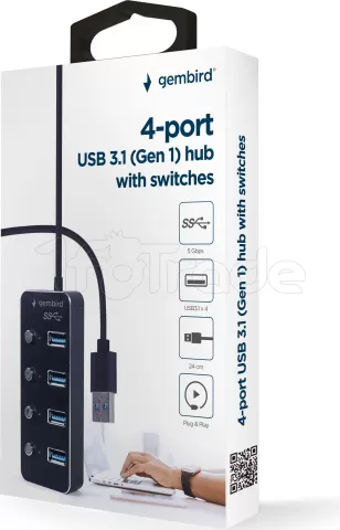 Photo de Hub USB 3.1 Gembird - 4 ports avec interrupteurs (Noir)