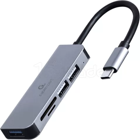 Photo de Hub USB-C 3.1 CableXpert - 3 ports avec lecteur de cartes (Gris)