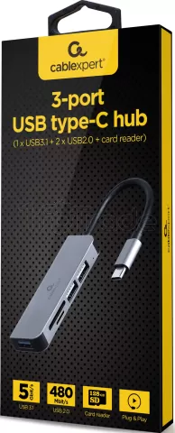 Photo de Hub USB-C 3.1 CableXpert - 3 ports avec lecteur de cartes (Gris)