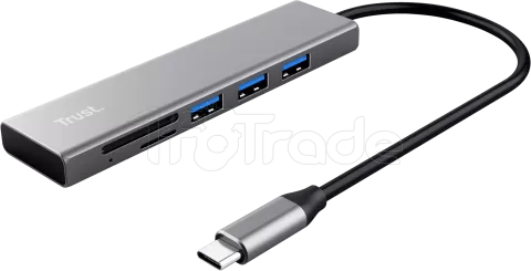 Photo de Hub USB-C 3.2 Trust Halyx - 3 ports USB-A + lecteur de cartes (Argent)