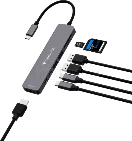 Photo de Hub USB-C 3.2 Verbatim Essentials - 7 ports (Gris)